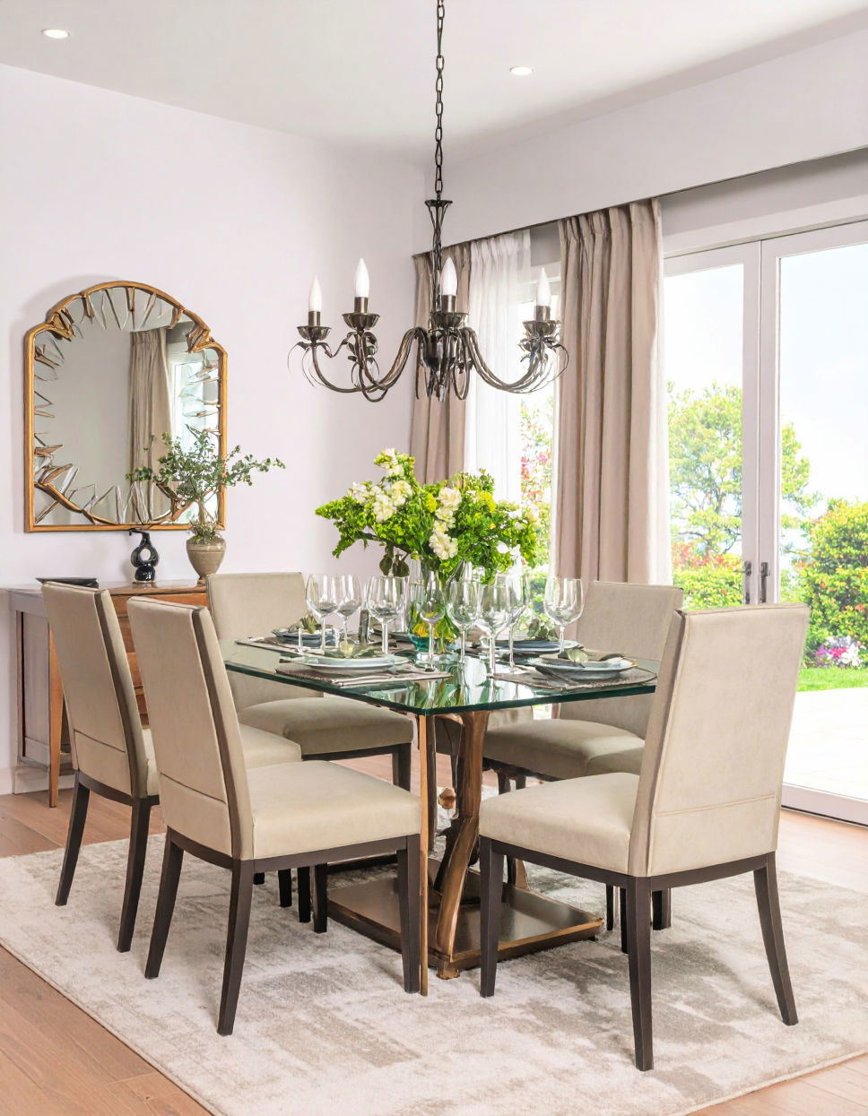Incorporate Glass Elements for Lightness Transitional Dining Room Ideas