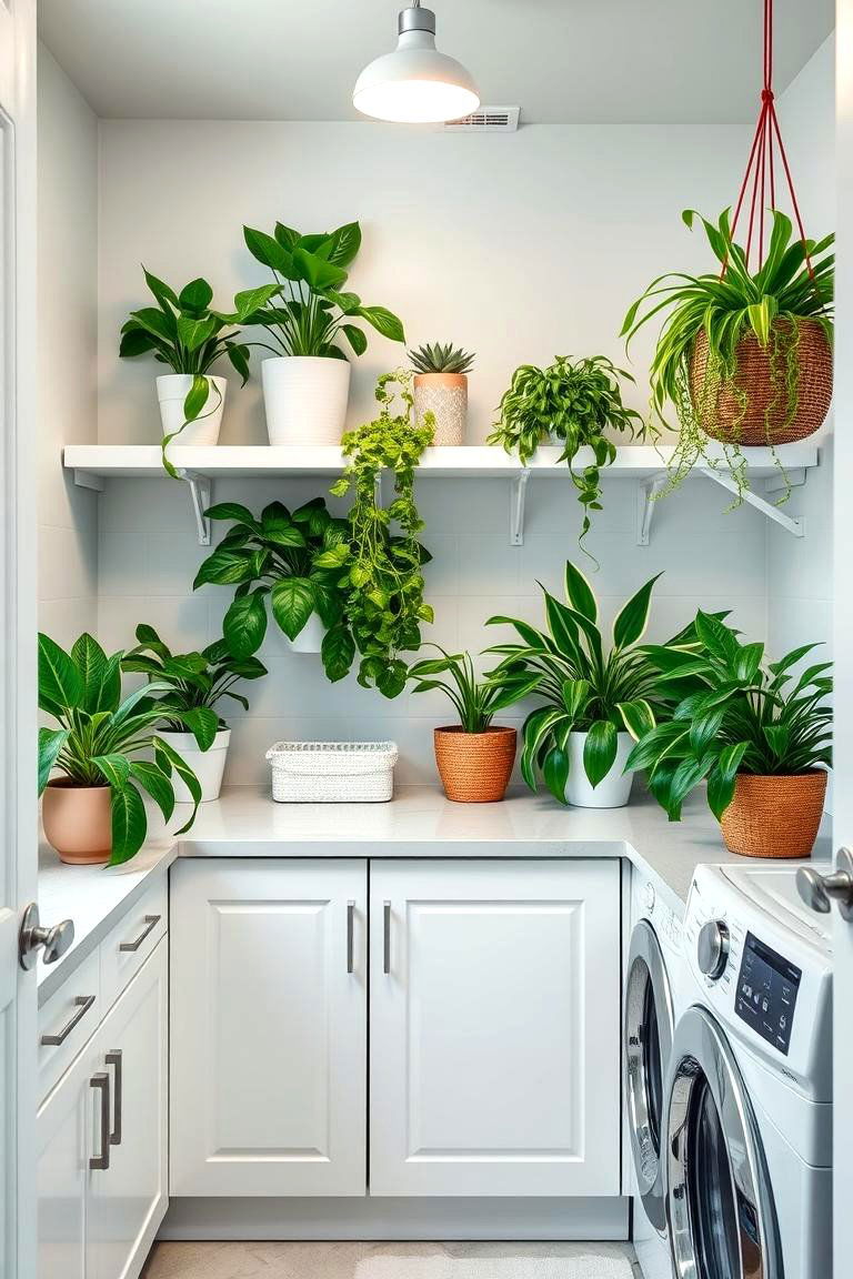 Incorporate Green Plants for Fresh Air - 25 Green Laundry Room Ideas