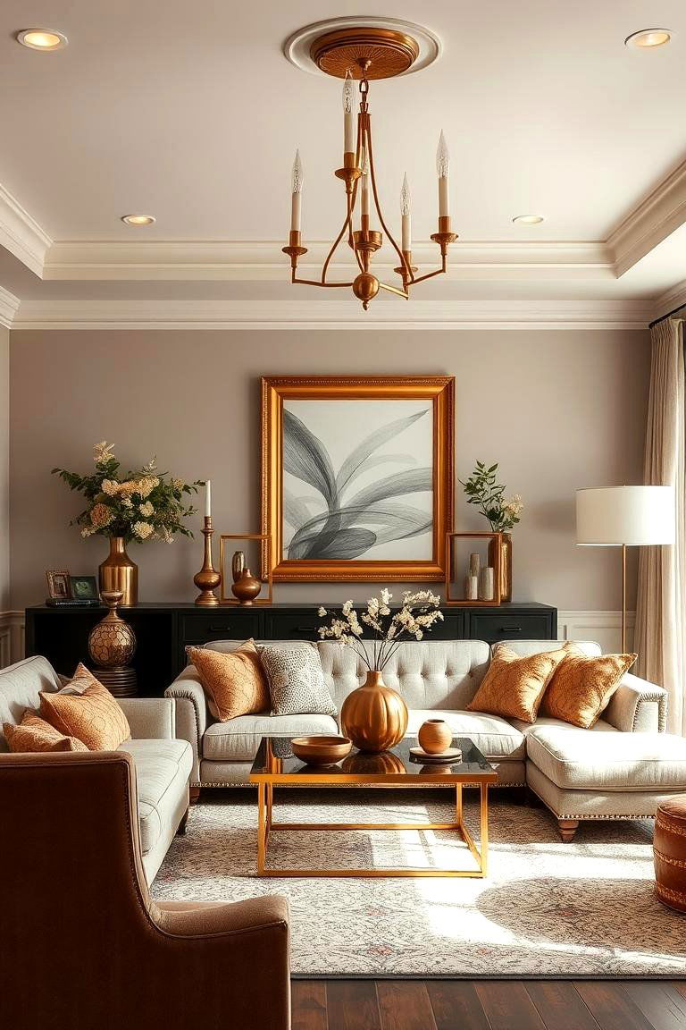 Incorporate Metallic Accents - 25 Fall Living Room Ideas