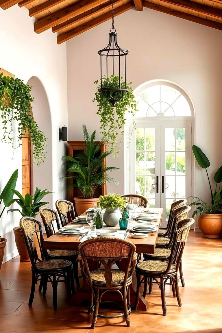 Incorporate Natural Elements with Greenery - 25 spanish style dining room ideas