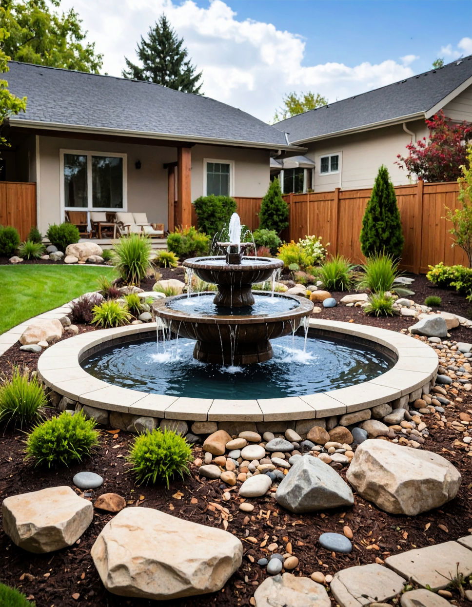 Incorporate Natural Stones in a Water Feature with Mulch