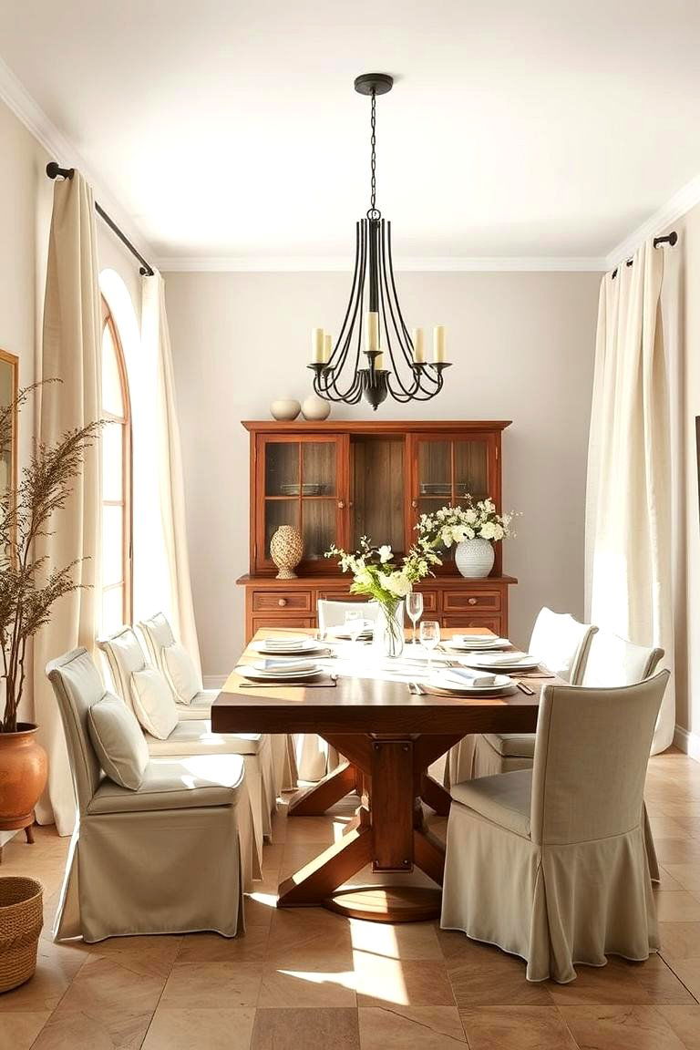 Incorporate Natural Textures with Linen Curtains - 25 spanish style dining room ideas