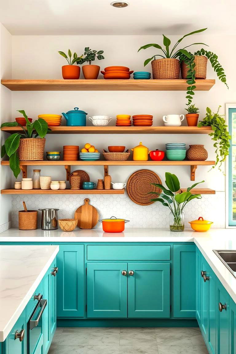 Incorporate Open Shelving - 25 Tropical Kitchen Ideas