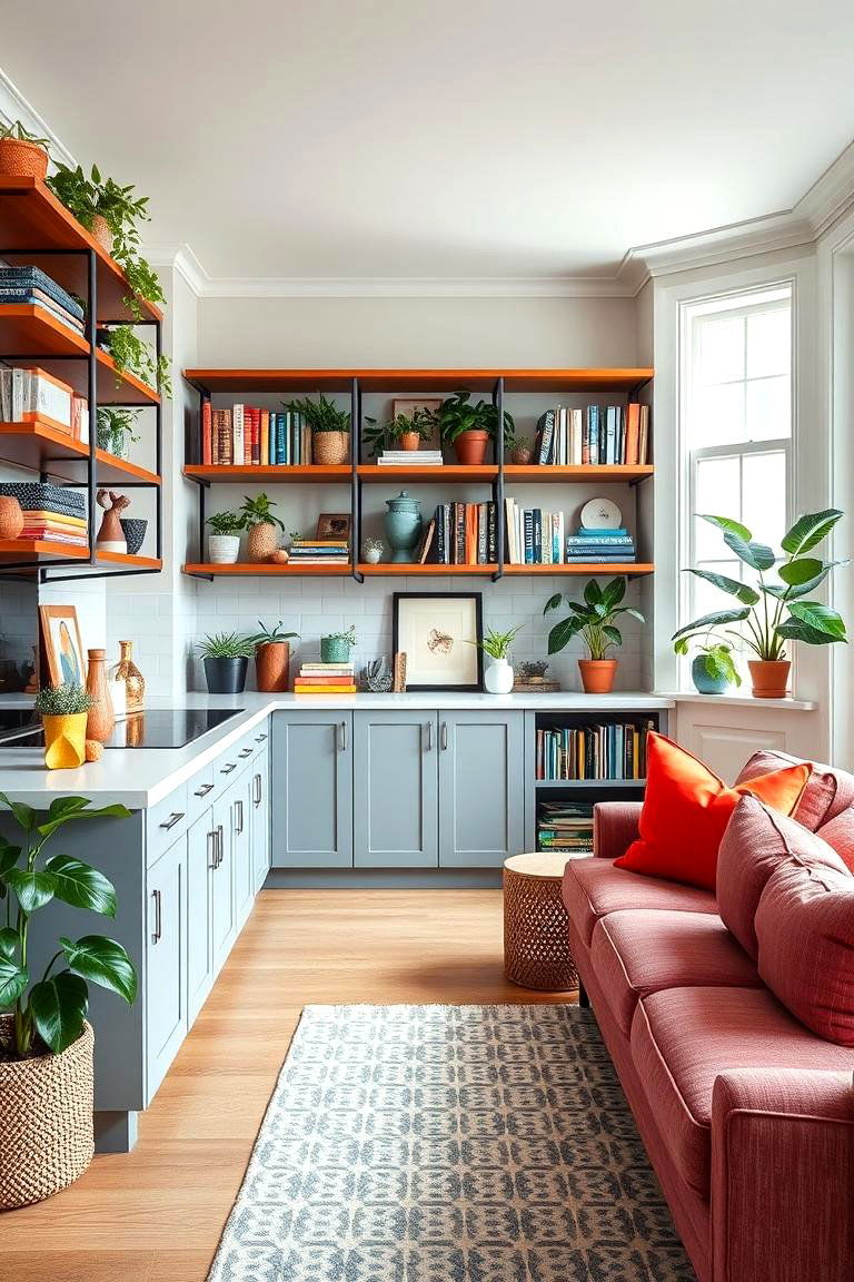 Incorporate Open Shelving for Display and Storage - 25 Townhouse Interior Design Ideas