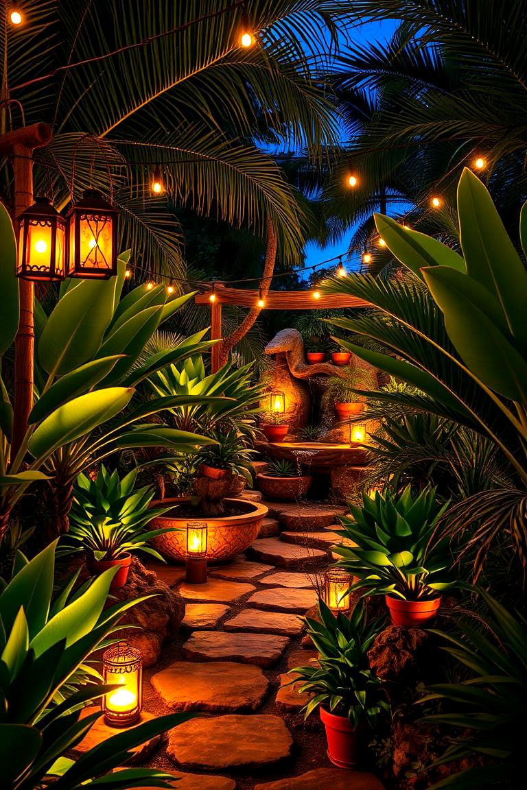 Incorporate Outdoor Lighting for Evening Ambiance - 25 Tropical Garden Ideas