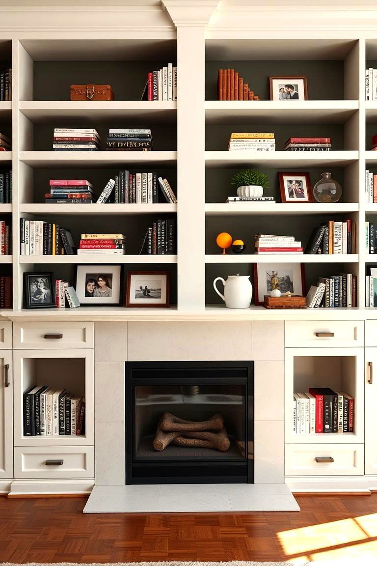 Incorporate Shelving on Both Sides - 25 Fireplace Decor Ideas