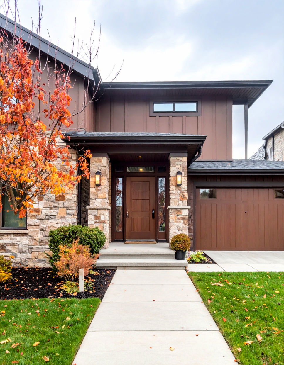 Incorporate Stone or Brick Facades Chocolate Brown House Exterior Ideas