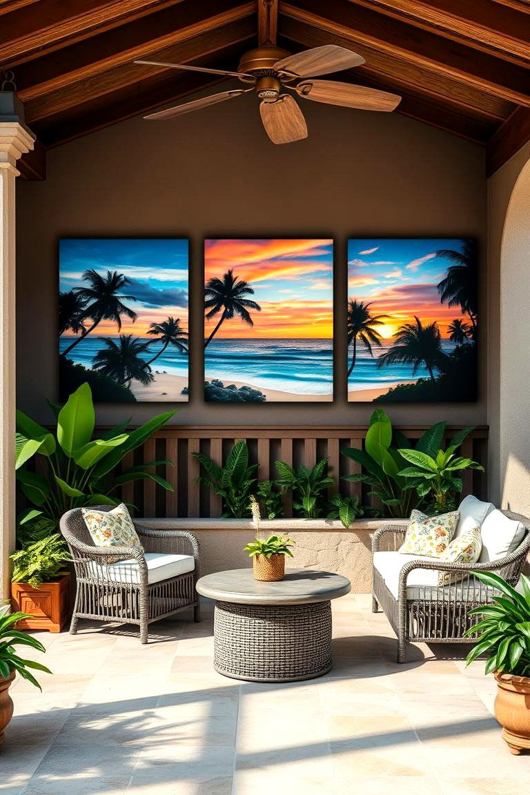 Incorporate Tropical Wall Art - 25 Tropical Patio Ideas