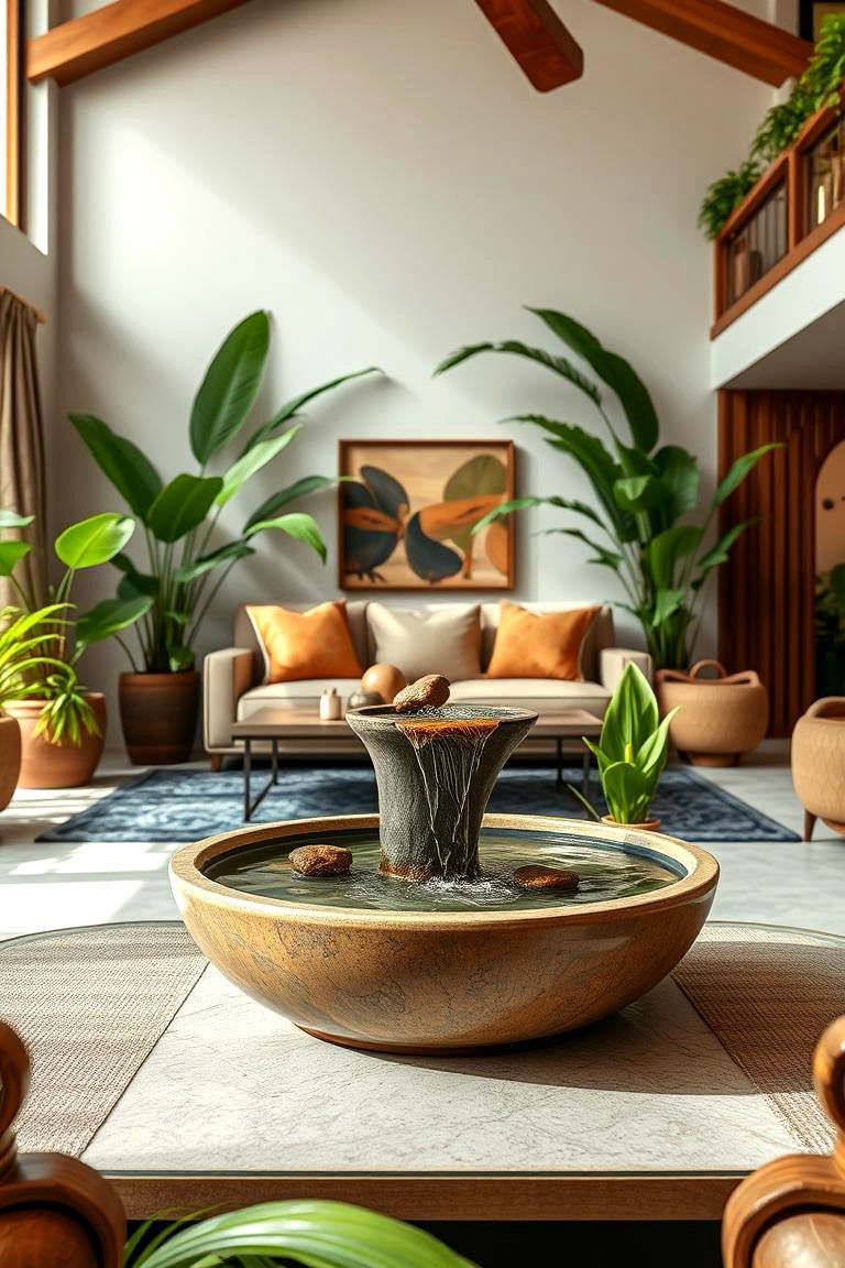 Incorporate Water Features - 25 Tropical Living Room Ideas