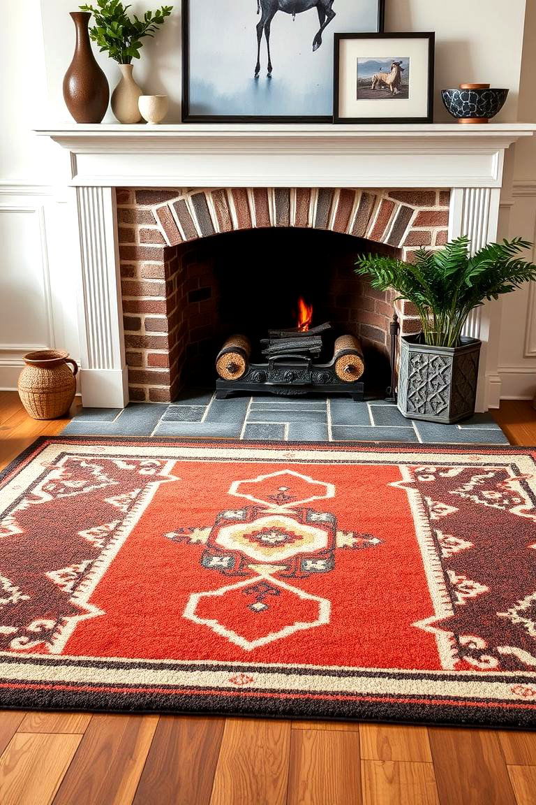 Incorporate a Classic Hearth Rug - 25 Fireplace Decor Ideas