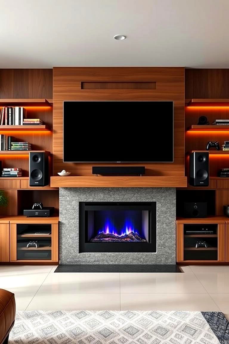 Incorporate a Media Wall with a TV Over the Fireplace - 25 Tv Over Fireplace Ideas
