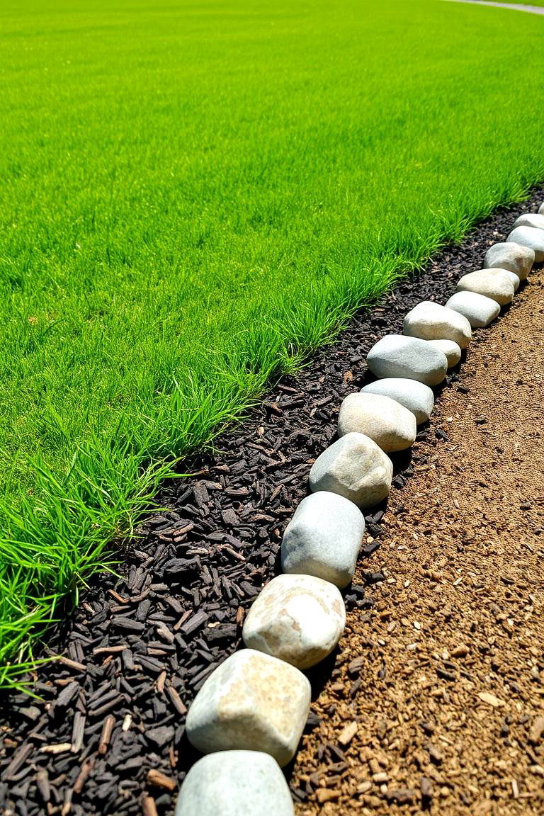 Incorporate a Mulch and Rock Border for Lawns - 25 Front Yard Landscaping Ideas With Rocks and Mulch