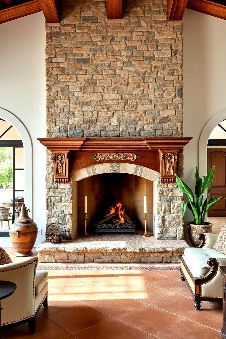 Incorporate a Statement Fireplace - 25 Spanish Style Living Room Ideas