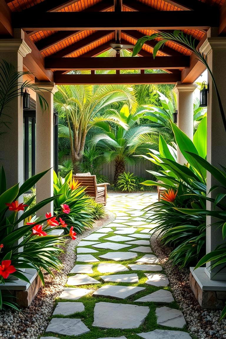 Incorporate a Tropical Garden Pathway - 25 Tropical Patio Ideas