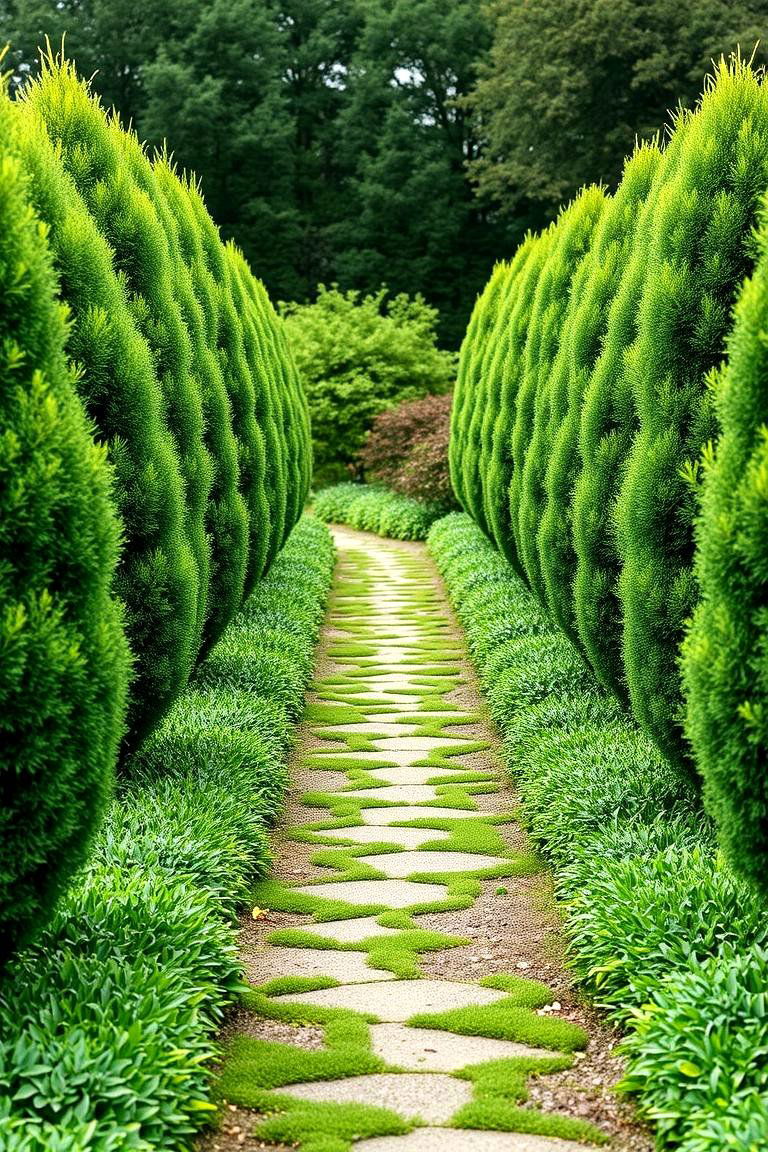 Incorporating Evergreens Around Garden Paths - 25 Front Yard Evergreen Landscaping Ideas