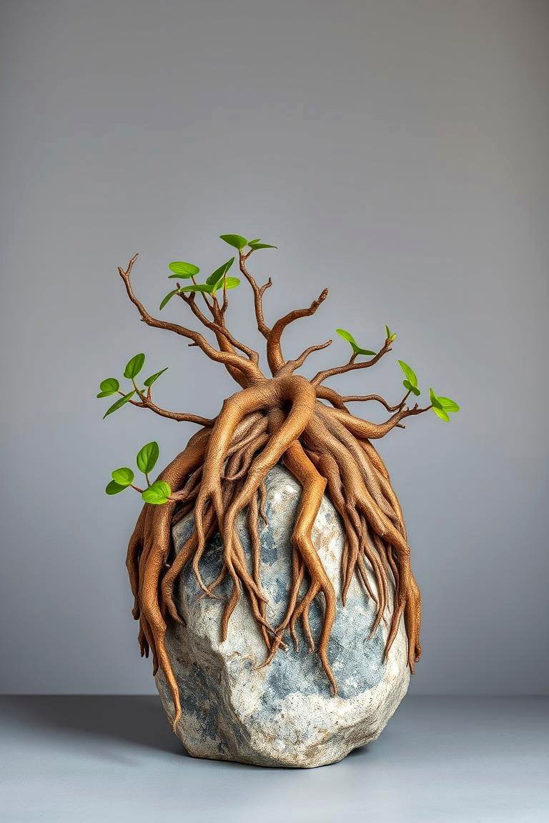 Incorporating Root Over Rock Designs - 25 Potted Plant Arrangement Ideas