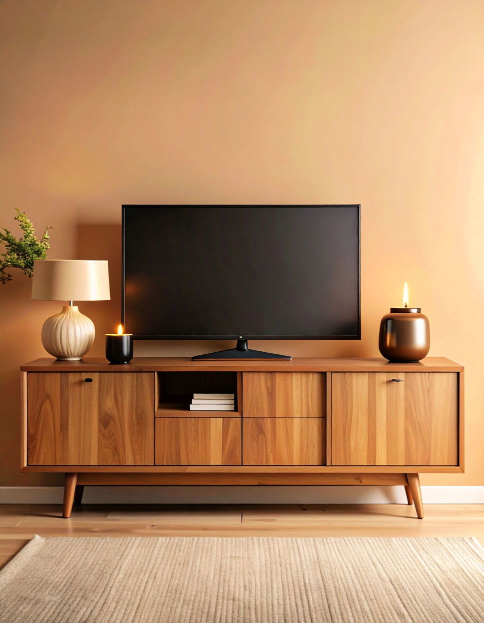 Incorporating Scented Candles for Atmosphere Tv Console Decor Ideas