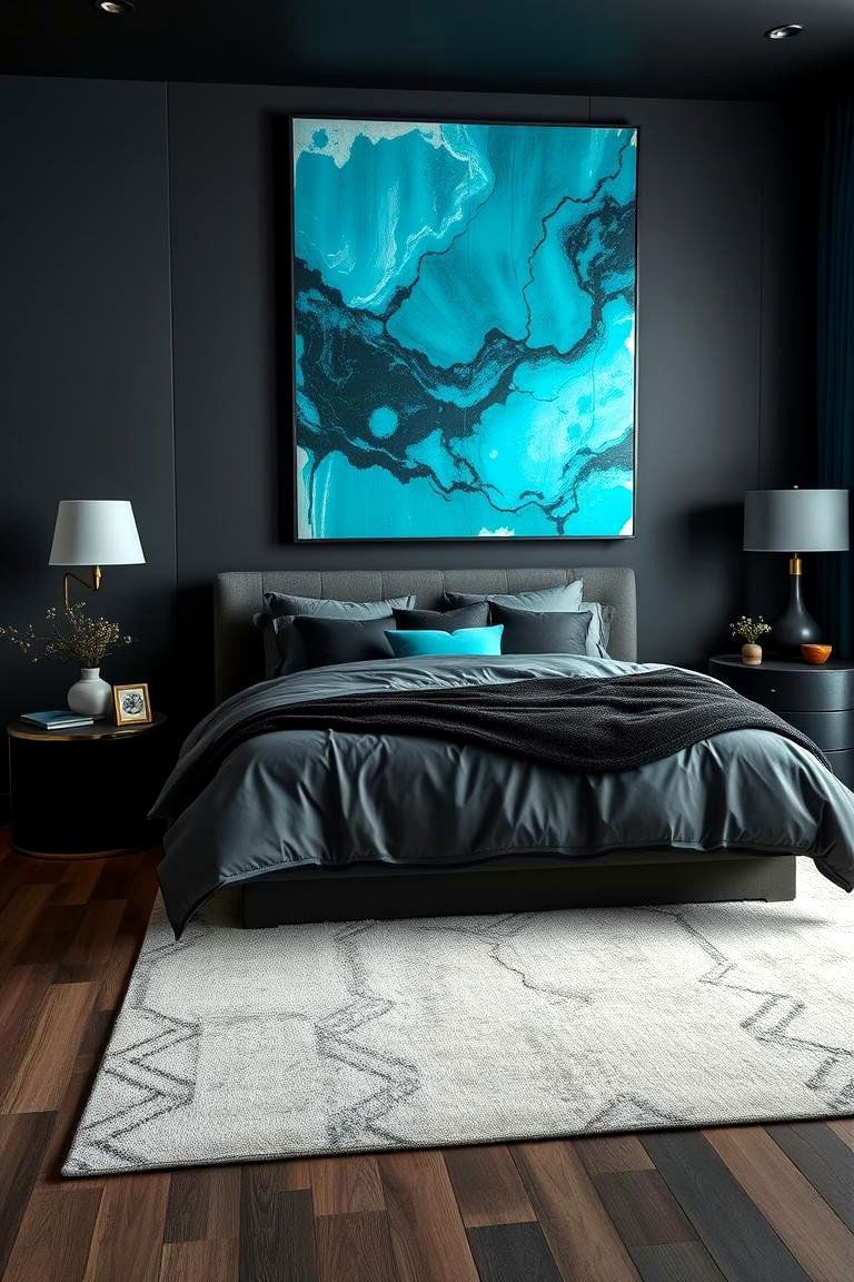 Incorporating Turquoise with Dark Contrasts - 25 Turquoise Bedroom Ideas