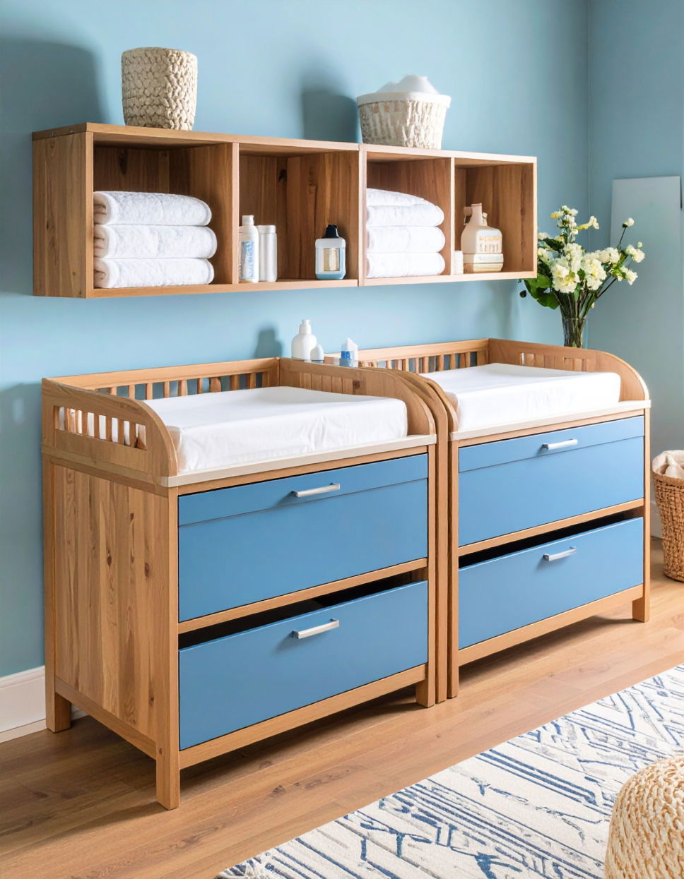 Incorporating a Diaper Changing Station with Ample Storage Twin Nursery Ideas