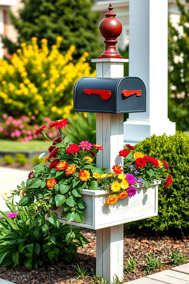 Incorporating a Planter Box Post for Natural Beauty - 25 Mailbox Post Ideas
