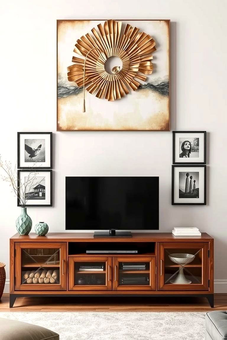 Incorporating a Statement Piece of Wall Art Above - 25 Tv Console Decor Ideas