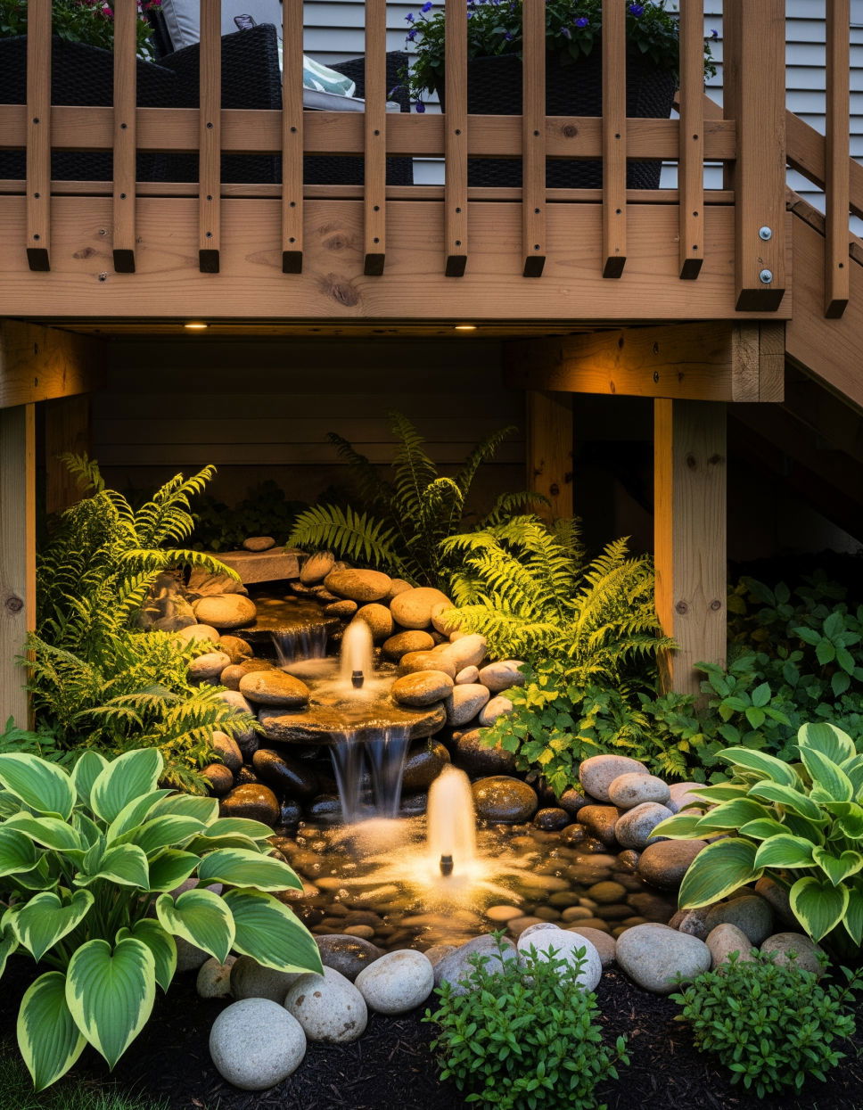 Incorporating a Water Feature Under Deck Landscaping Ideas