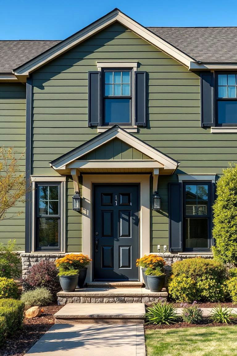 Increasing Curb Appeal - 25 Dark Olive Green House With Black Trim