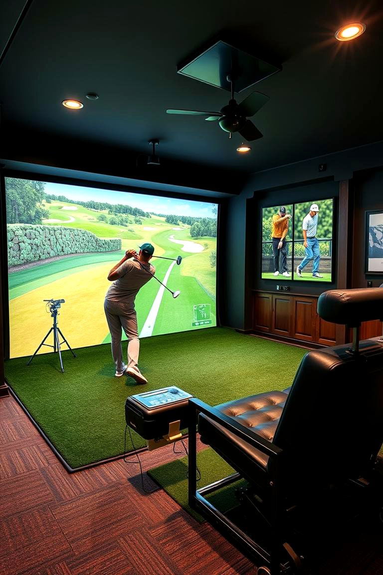 Indoor Golf Simulator - 25 Luxury Man Cave Ideas