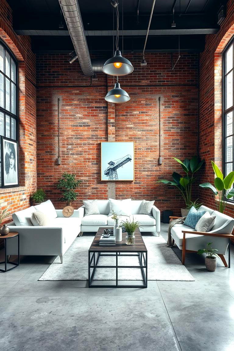Industrial Edge with Exposed Brick - 25 White Couch Living Room Ideas