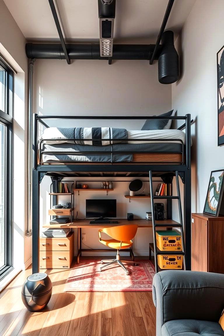 Industrial Loft Bed for an Urban Feel - 25 Unique Bed Design Ideas