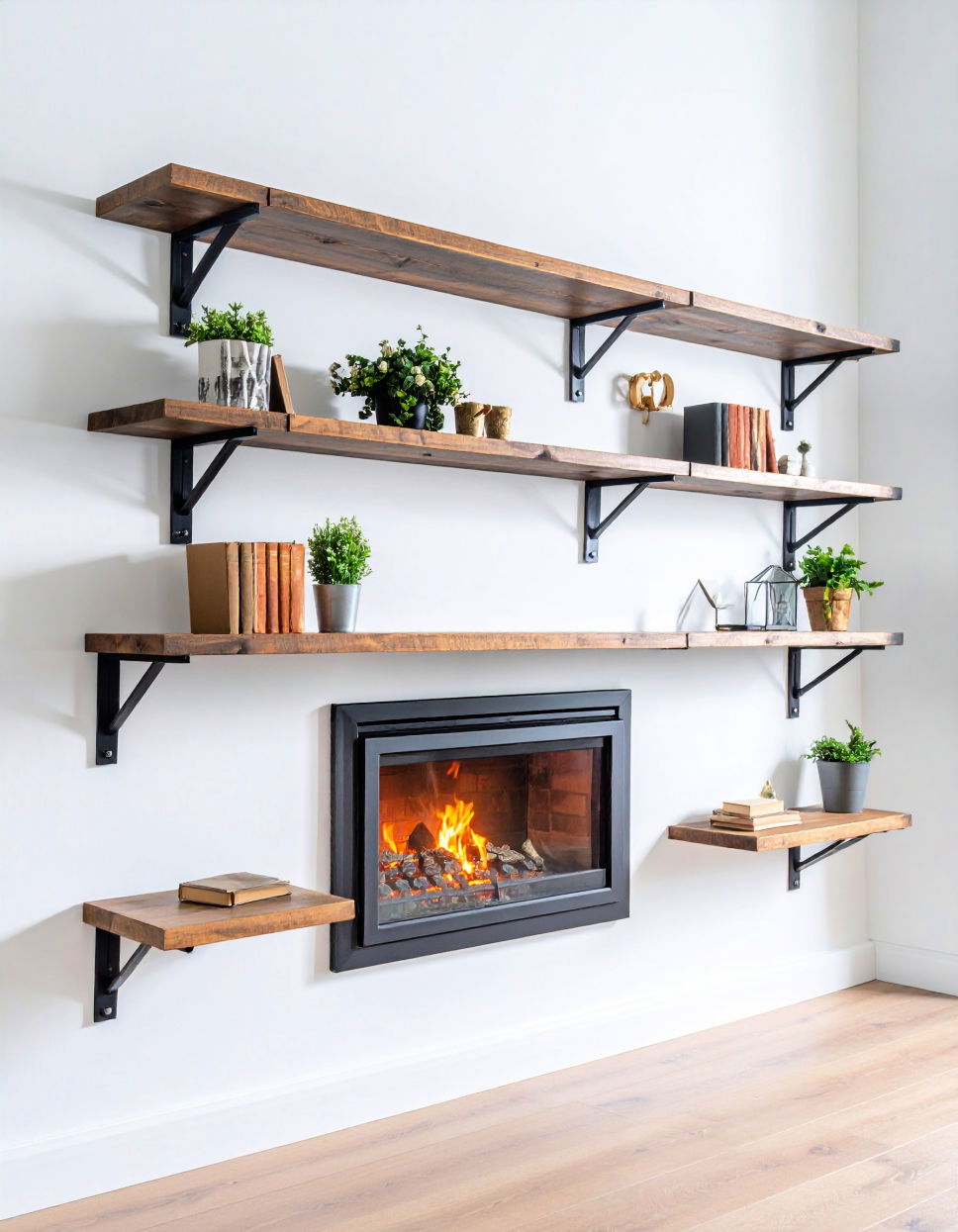 Industrial Metal and Wood Floating Shelves