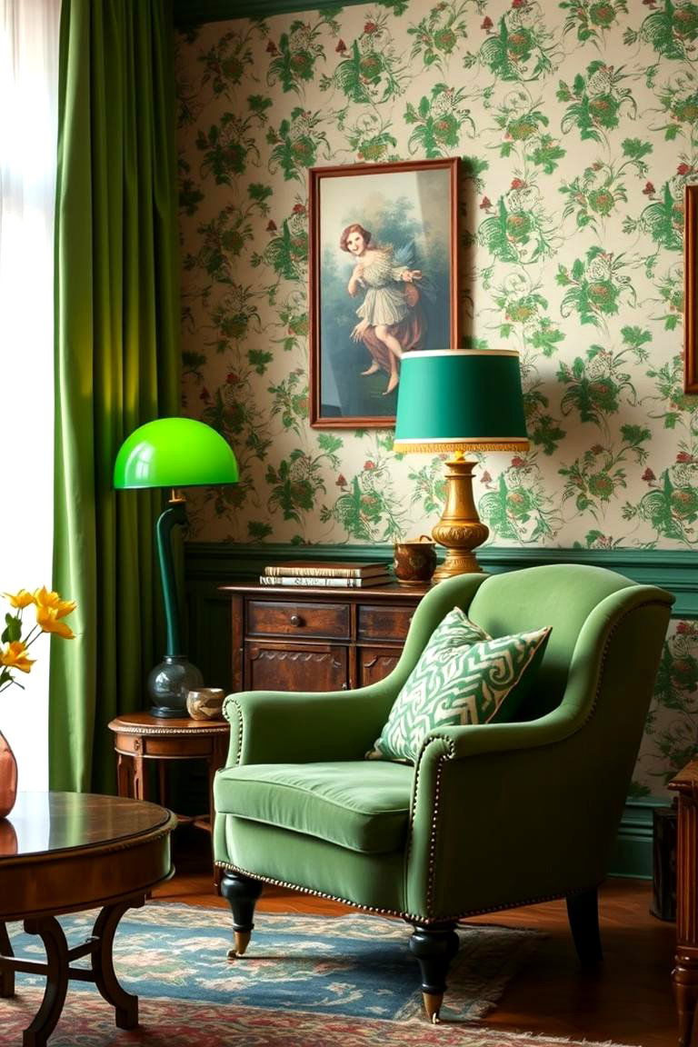 Infuse with Vintage Green Details - 25 Forest Green Living Room Ideas