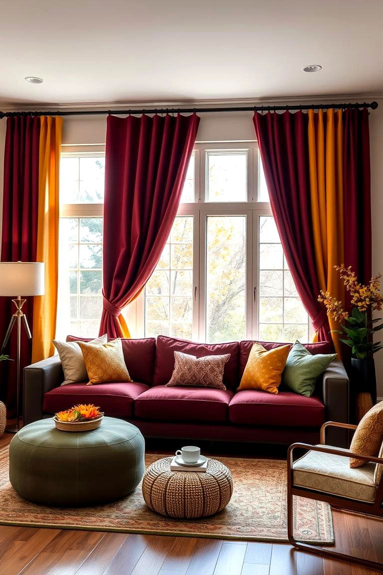 Install Fall Inspired Window Treatments - 25 Fall Living Room Ideas