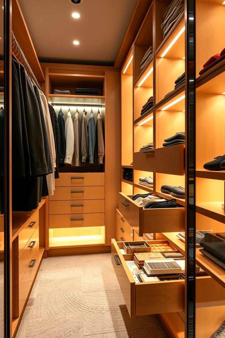 Install Lighting on the Inside of Drawers - 25 Walk in Closet Ideas
