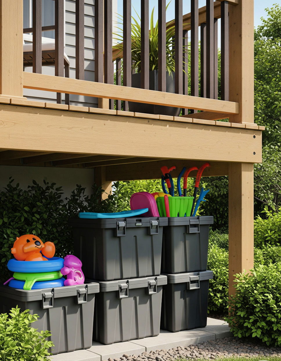 Install Outdoor Storage Bins Under Deck Ideas