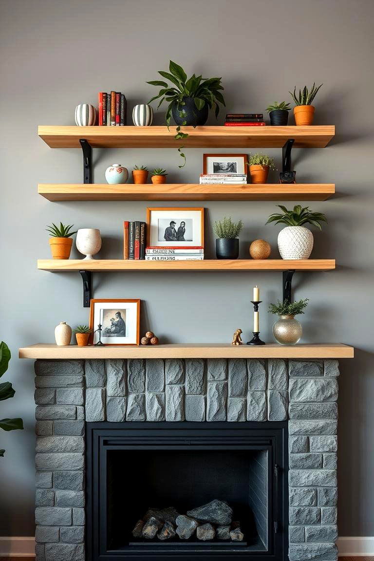 Install a Floating Shelf - 25 Fireplace Decor Ideas