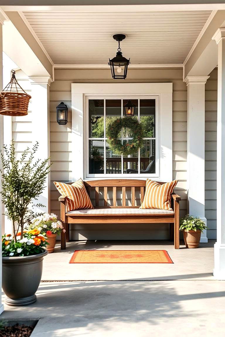 Install a Porch Bench for Casual Seating - 25 Farmhouse Porch Ideas