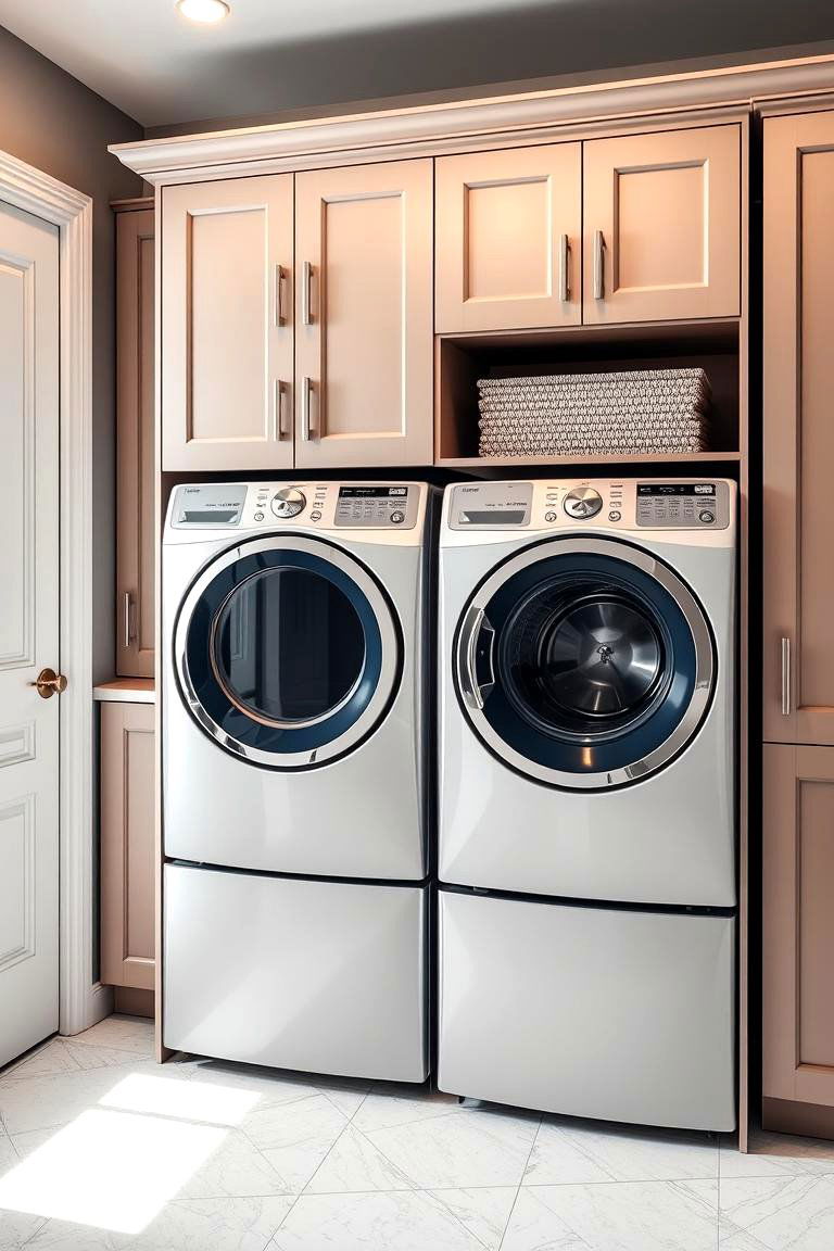 Install a WasherDryer Cabinet - 25 Farmhouse Laundry Room Ideas