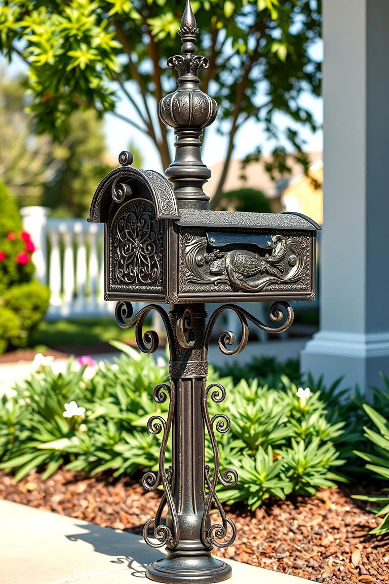 Installing a Decorative Metal Post for Elegant Flair - 25 Mailbox Post Ideas