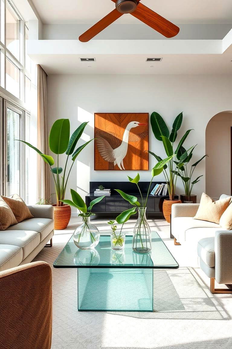 Integrate Glass Elements - 25 Tropical Living Room Ideas