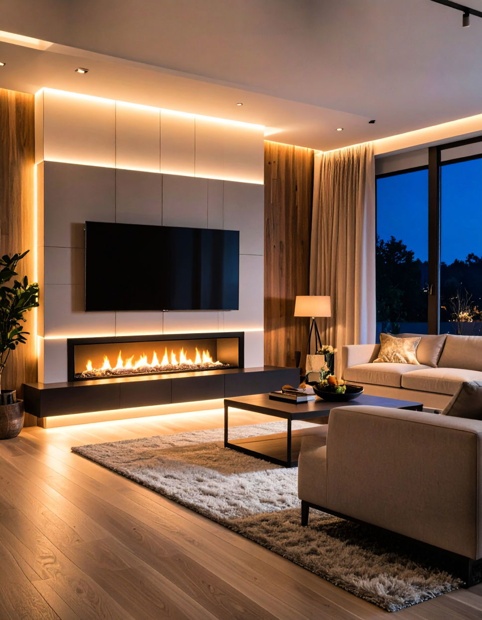 Integrate LED Lighting for Extra Ambiance Tv Over Fireplace Ideas