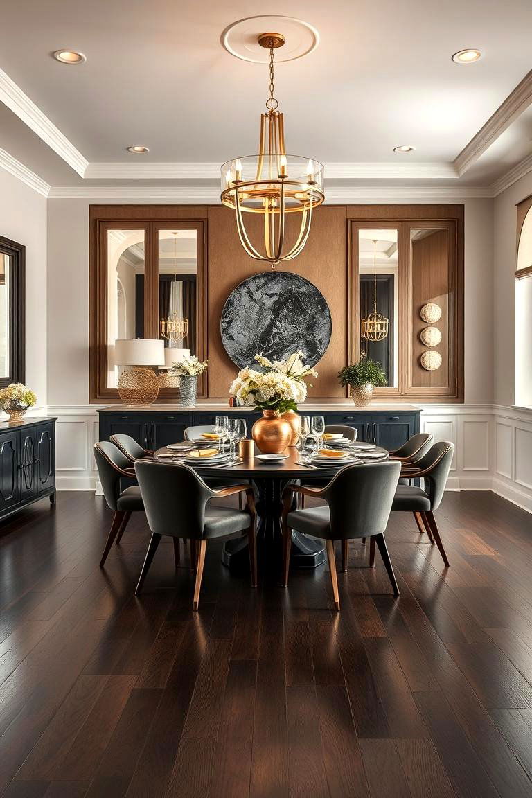 Integrate Metallic Accents - 25 dark wood floor dining room ideas