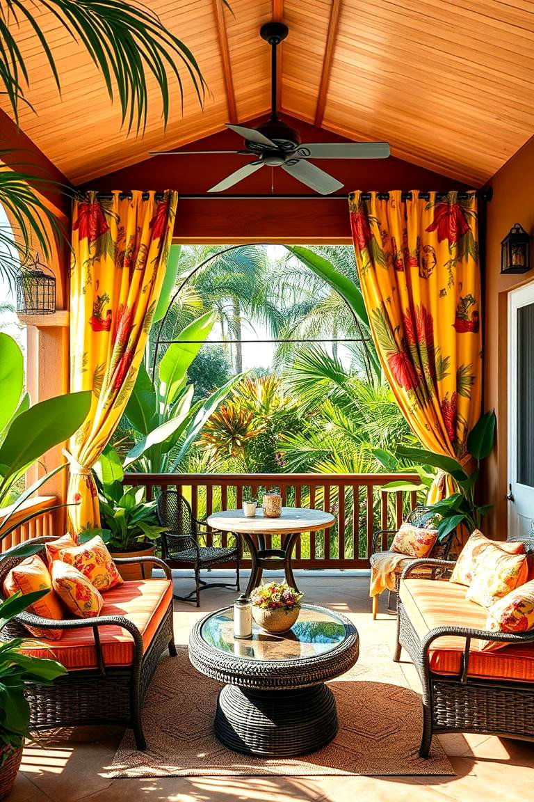 Integrate Outdoor Curtains for Privacy and Comfort - 25 Tropical Patio Ideas