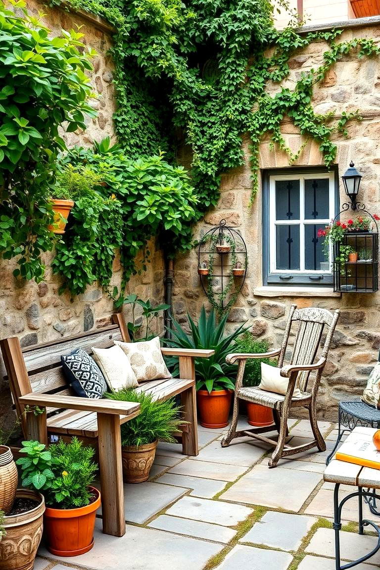 Integrate Rustic Furniture - 25 Corner Garden Ideas