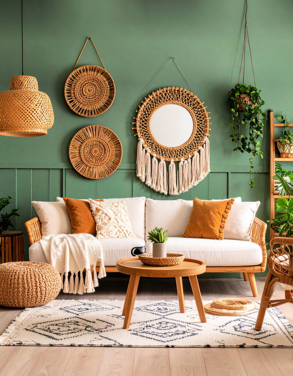 Integrate Woven Wall Decor Tropical Living Room Ideas
