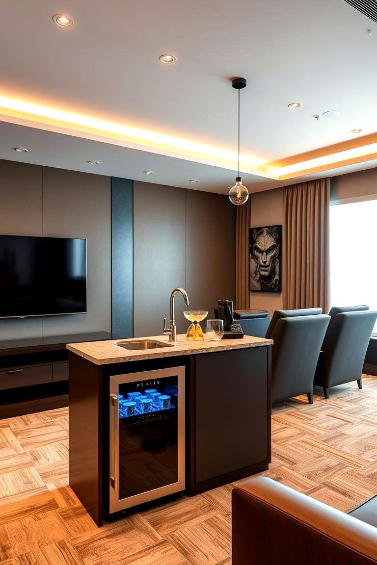 Integrate a Wet Bar for Refreshments - 25 Media Room Ideas