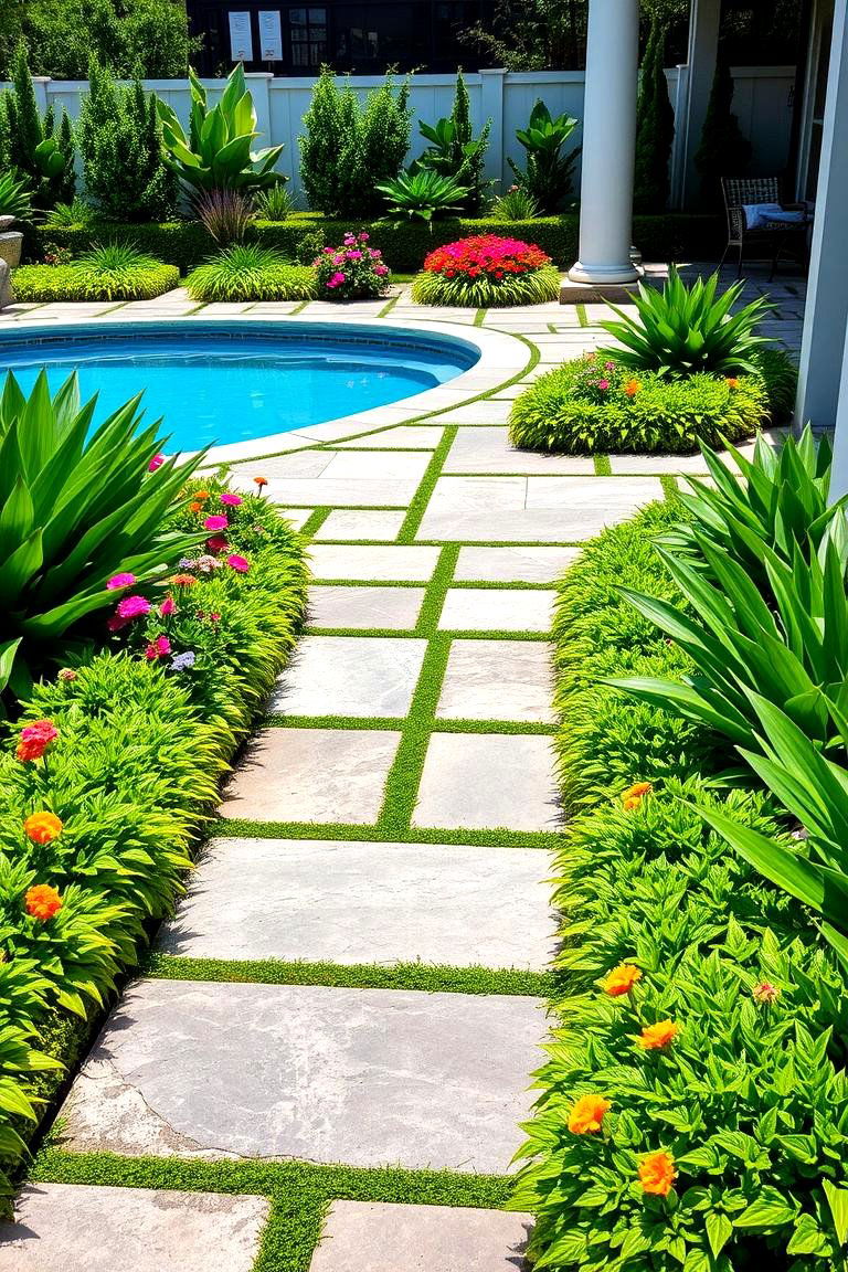 Integrated Planters and Pathways for Greenery - 25 Pool Walkway Ideas