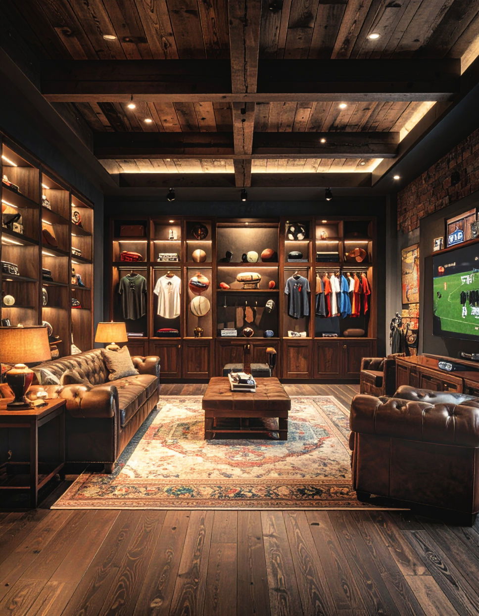 Integrated Sports Memorabilia Display Luxury Man Cave Ideas