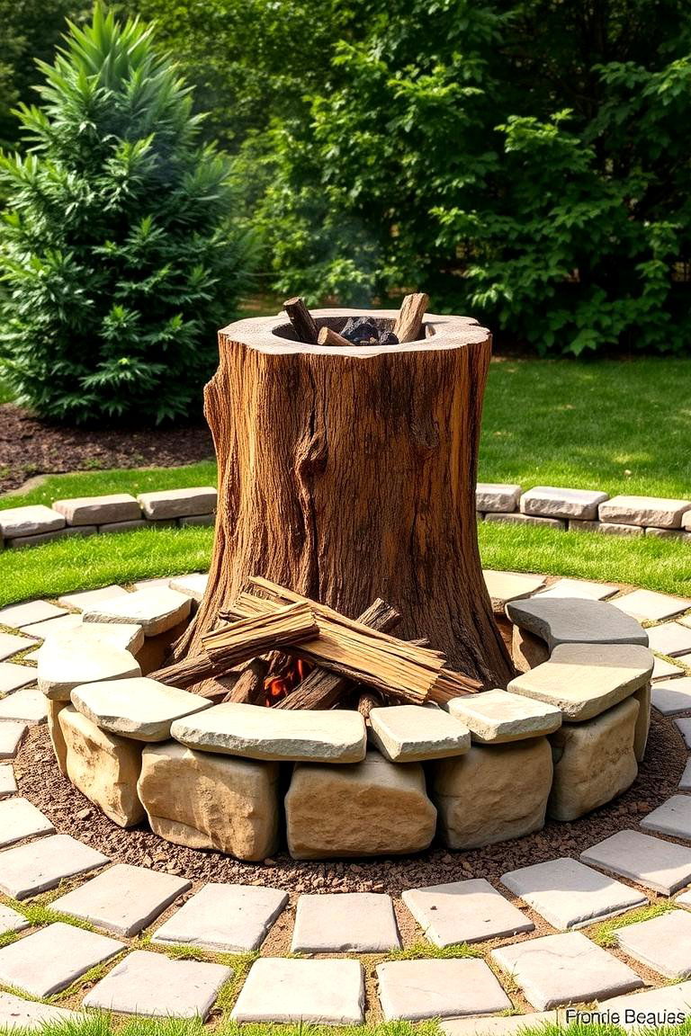 Integrated Stone Surround Fire Pit - 25 Tree Stump Fire Pit Ideas