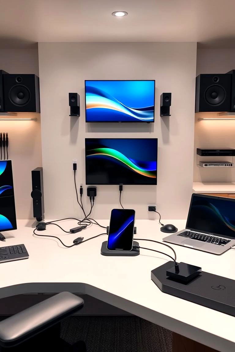 Integrated Technology Hub for Seamless Connectivity - 25 Man Cave Office Ideas